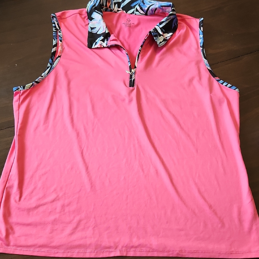 Emerald Pink Sleeveless Polo Tank Top